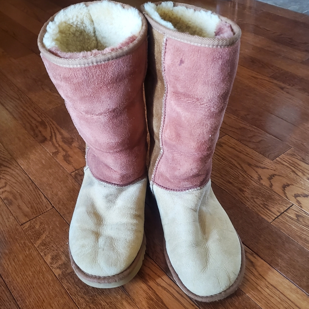 UGG Tan and Pink Winter Boots with Plush Lining